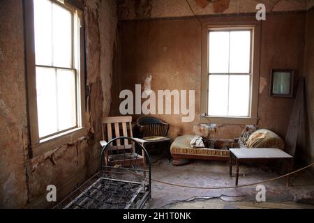 Interior house in Bodie Ghost Town, Elevation 8379 ft / 2554 m, Bodie Hills, Mono County, Eastern Sierra, California, United States. Stock Photo