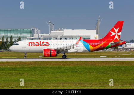 Munich, Germany - September 9, 2021: Air Malta Airbus A320neo airplane at Munich airport (MUC) in Germany. Stock Photo