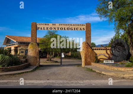 VILLA DE LEYVA, COLOMBIA - FEBRUARY 2021. Facade of the Paleontological Research Center located at Villa de Leyva in Colombia Stock Photo