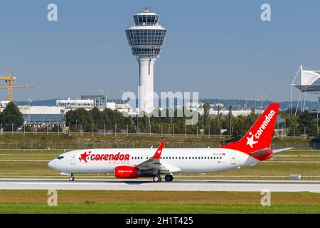 Munich, Germany - September 9, 2021: Corendon Airlines Boeing 737-800 airplane at Munich airport (MUC) in Germany. Stock Photo