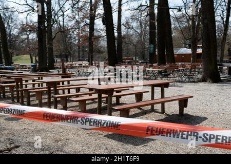 Closed beer garden Stock Photo