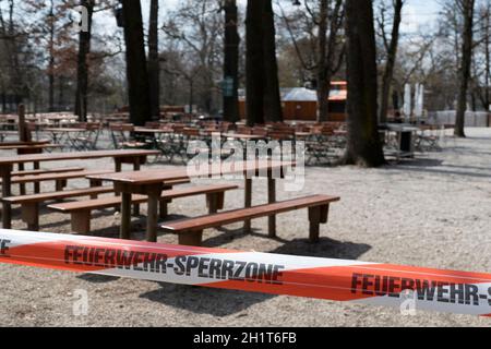 Closed beer garden Stock Photo
