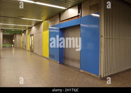 Empty kiosk at a subway station Stock Photo