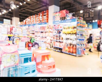 Blurred of kids toy store background with bokhe Stock Photo