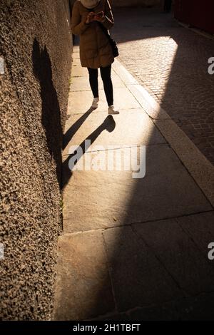 View of beam ligth in Parma city, Italy. High quality photo Stock Photo