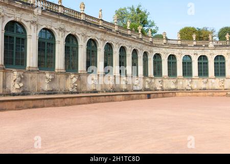 Dresden, Germany - September 23, 2020 : 18th century baroque Zwinger Palace, view of Long gallery Stock Photo