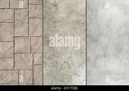 Gray stamped concrete pavement outdoor, mimics cobblestones circular pattern with waves, flooring exterior, decorative Stock Photo