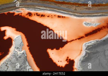 Colourful algae in salt evaporation ponds, Redwood City, San Francisco Bay, San Francisco, California, USA - aerial