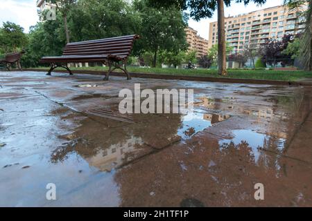 waterproof outer stamped concrete pavement slate stone tile pattern, cement coating wet water. decorative cement flooring exterior at garden. Stock Photo