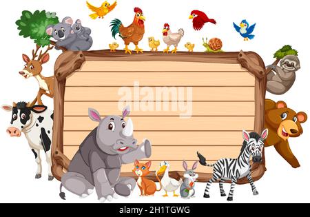 Empty wooden board with various wild animals illustration Stock Vector ...