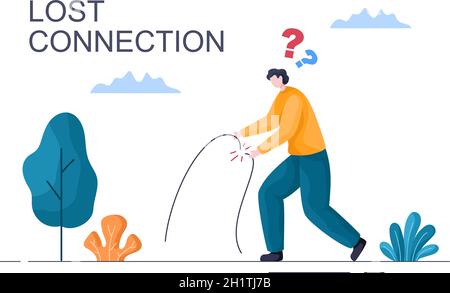 Lost Wireless Connection or Disconnected Cable, No Wifi Signal Internet, Page Not Found on Display Smartphone Screen. Background Vector Illustration Stock Vector