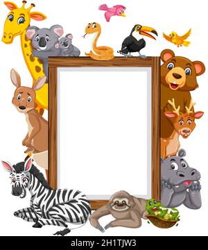 Empty wooden frame with various wild animals illustration Stock Vector ...