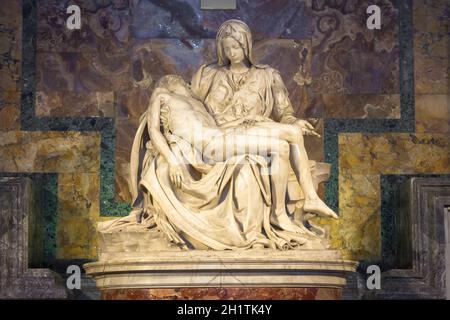 ROME, VATICAN STATE - August 28, 2018: Pietà di Michelangelo (The Pity), 1498-1499, located in St. Peter Basilica in Rome Stock Photo