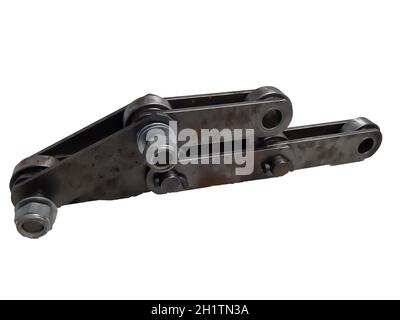 Rusty pulling block conveyor chain on white background Stock Photo