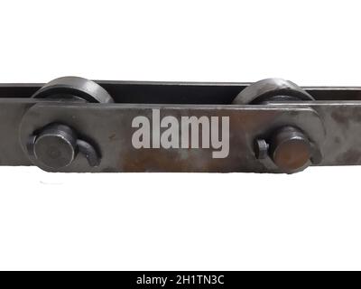 Rusty pulling block conveyor chain on white background Stock Photo
