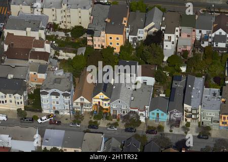 Florida Street, Bernal Heights / The Mission neighborhood, San Francisco, California, USA - aerial Stock Photo