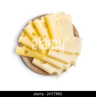 Sliced hard cheese isolated on white background. Stock Photo