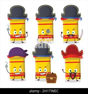 Cartoon character of yellow long gift box with various pirates emoticons. Vector illustration Stock Vector