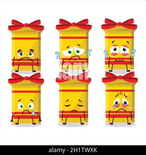 Yellow long gift box cartoon character with sad expression. Vector illustration Stock Vector