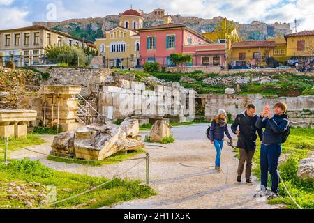 ATHENS, GREECE, DECEMBER - 2019 - Exterior view of emperor adrian library ruins, athens, greece Stock Photo