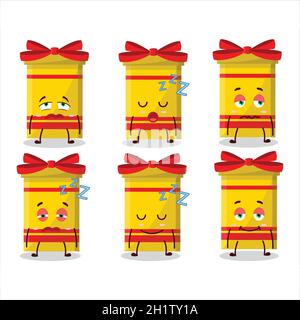 Cartoon character of yellow long gift box with sleepy expression. Vector illustration Stock Vector