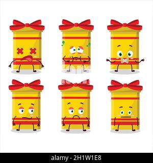 Yellow long gift box cartoon character with nope expression. Vector illustration Stock Vector
