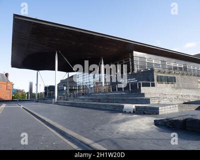 Welsh Parliament Building – Senedd Cymru – at Cardiff Bay Capital Waterside Stock Photo