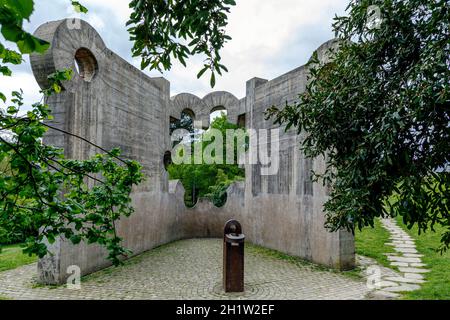 Guernica, Spain - April 09, 2018:  Sculpture by Eduardo Chillida, work Gure aitaren etxea (La casa de mustro padre), commissioned by the Basque Govern Stock Photo