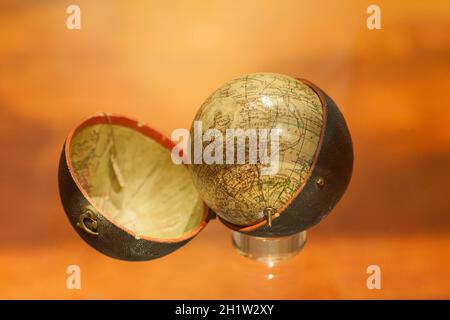 Madrid, Spain - March 6th, 2021: Waist pouch globe. By Cary, 1791. Naval Museum of Madrid, Spain Stock Photo