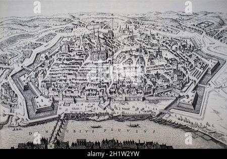 Siege of Vienna by Ottoman Empire to in 1529. Frans van Mieris engraving Stock Photo