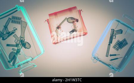 x-ray view of luggage with inside arms. 3d render. Stock Photo