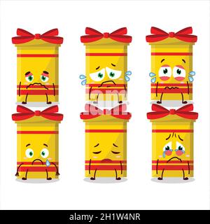 Yellow long gift box cartoon character with sad expression. Vector illustration Stock Vector