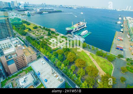 Yamashita Park, which is wrapped in fresh green (Minato Mirai, Yokohama). Shooting Location: Yokohama-city kanagawa prefecture Stock Photo