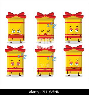 Cartoon character of yellow long gift box with sleepy expression. Vector illustration Stock Vector