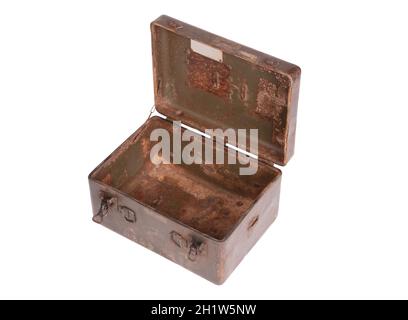 Old rusted green army case, isolated on white Stock Photo