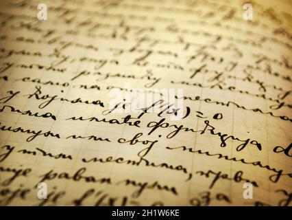 Closeup of an old manuscript written with ink Stock Photo