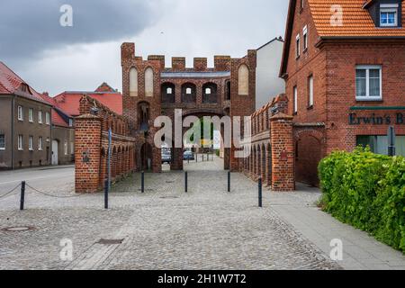 JUETERBOG, GERMANY - MAY 23, 2021: Dammtor city gate. Remains of the fortress wall. Juterbog is a historic town in north-eastern Germany, in the distr Stock Photo