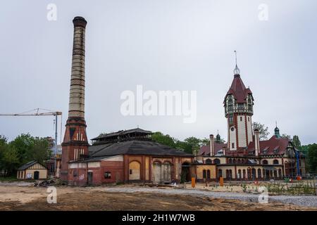 BEELITZ, GERMANY - MAY 23, 2021: Complex of thermal power plant buildings built in 1898-1902. Since 1996, the building has been preserved as a technic Stock Photo