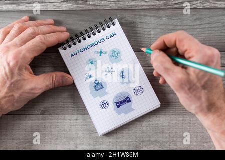 Autonomous car concept drawn on a notepad Stock Photo