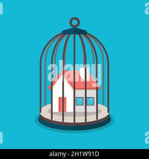 house in bird cage. Real estate business concept. vector illustration Stock Vector