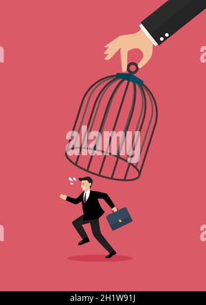 Businessman run away from stomping foot. Business concept Stock Vector
