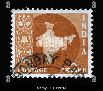Stamp printed in India shows Map of India, circa 1957 Stock Photo