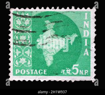 INDIA - CIRCA 1957: A Stamp Printed In India, Shows Map Of India ...