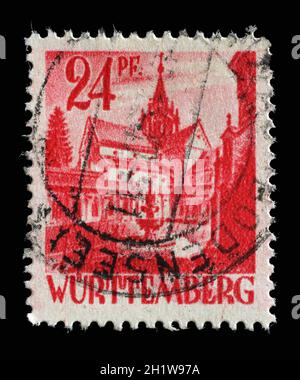Stamp printed in Germany, French Occupation of Wurttemberg shows Bebenhausen Abbey, circa 1947 Stock Photo
