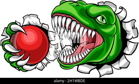 Dinosaur Cricket Player Animal Sports Mascot Stock Vector