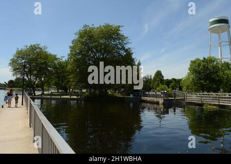 SMITHS FALLS, ONTARIO, CA, JUNE 12, 2021: A scene from the heart of the Rideau Canal in sensational Smiths Falls, Ontario. Stock Photo