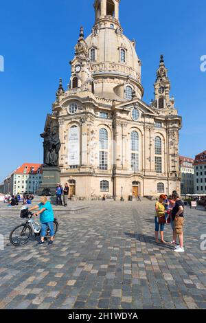 Dresden, Germany - September 23, 2020 : 18th century barogue Church of the Virgin Mary (Dresden Frauenkirche), Lutheran temple situated on Neumarkt in Stock Photo