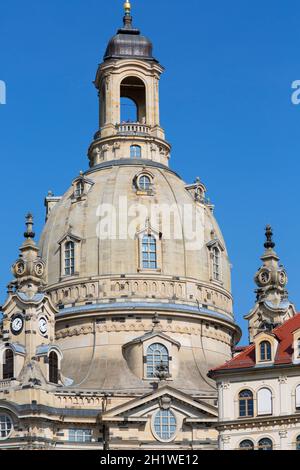 Dresden, Germany - September 23, 2020 : 18th century barogue Church of the Virgin Mary (Dresden Frauenkirche), Lutheran temple situated on Neumarkt in Stock Photo