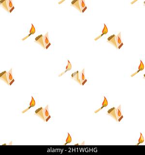 Box of matches and burning match pattern seamless background texture repeat wallpaper geometric vector Stock Vector