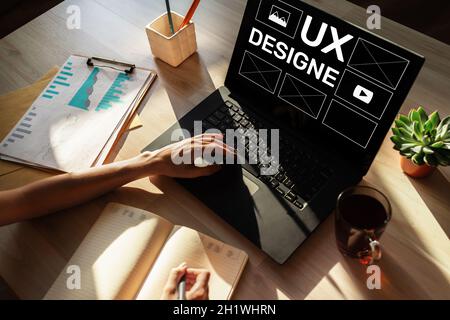 UX Design. User experience designer, Web and application development. Internet and technology concept. Stock Photo